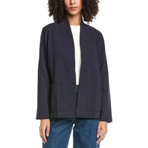 Eileen Fisher Navy 100% Silk Open-front Kimono-Style Jacket Size S
